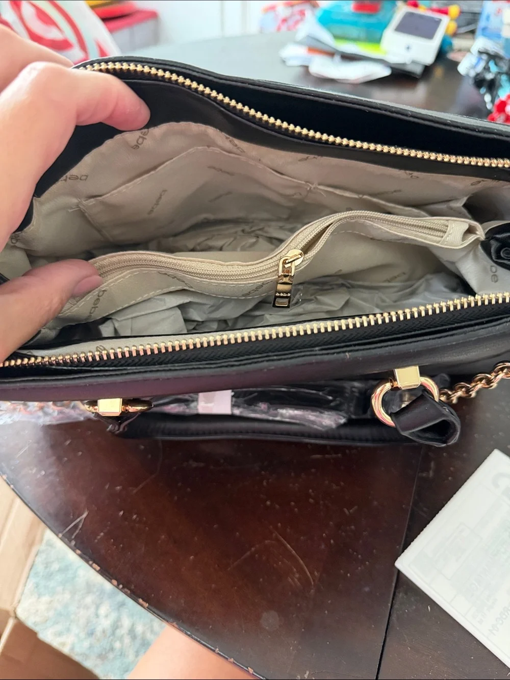 bebe Quilted Black Satchel with Gold-Tone Accents